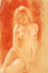 Naked woman showing her breasts, vintage nude illustration. Study in Orange (1904) by René Le Bègue. Original from The MET museum. Digitally enhanced by rawpixel.. Free illustration for personal and commercial use.