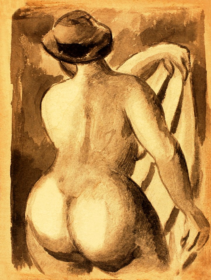 Woman showing her nude bum. Female Nude with Drape by Carl Newman. Original from The Smithsonian. Digitally enhanced by rawpixel.