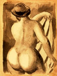 Woman showing her nude bum. Female Nude with Drape by Carl Newman. Original from The Smithsonian. Digitally enhanced by rawpixel.. Free illustration for personal and commercial use.