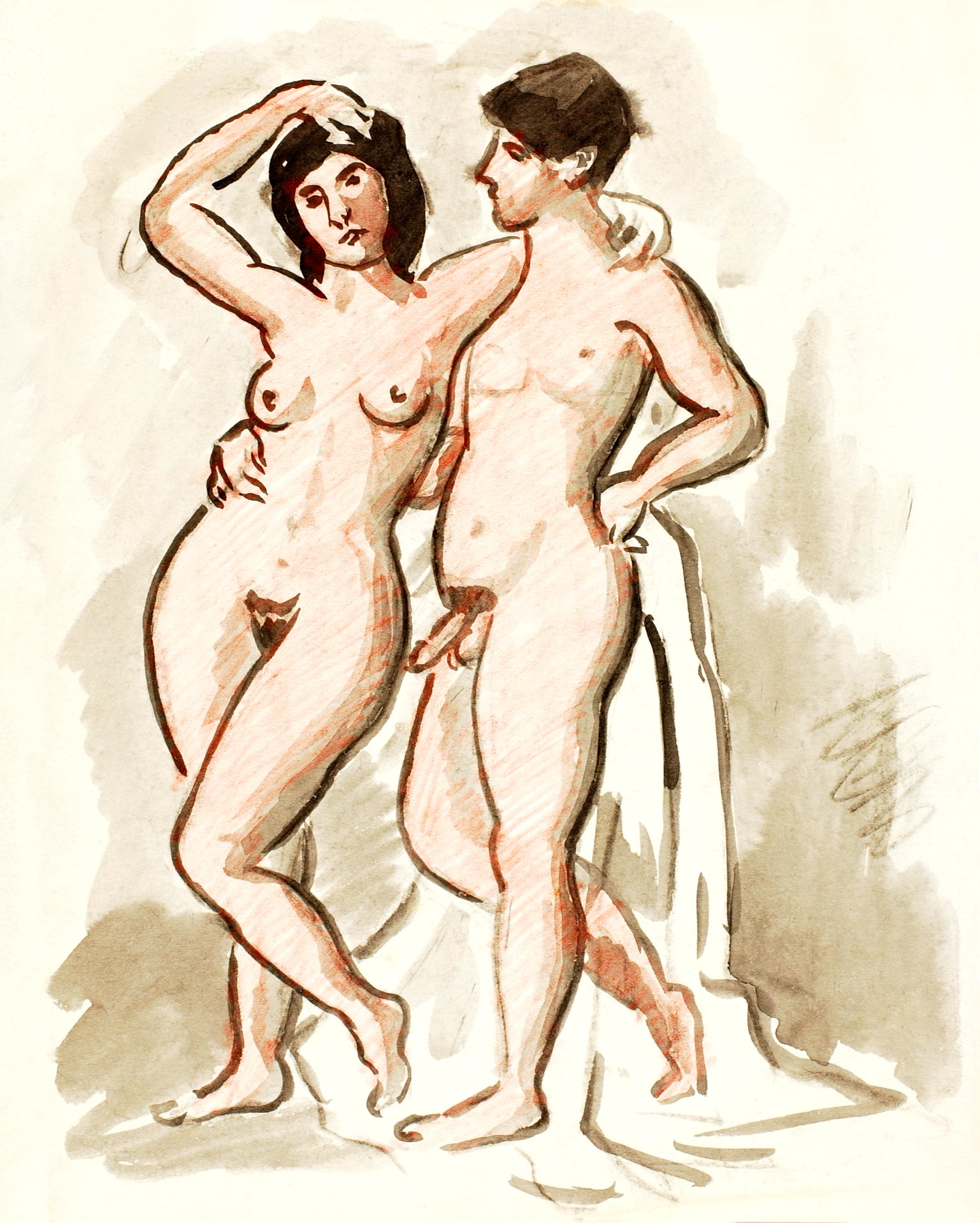 Naked woman and man. Male and Female Nude by Carl Newman. Original from The  Smithsonian. Digitally enhanced by rawpixel. - Traditional visual art under  Public domain license