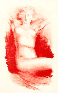 Naked woman showing her breasts, vintage nude illustration. Zittende naakte vrouw (1891–1936) by Huib Luns. Original from The Rijksmuseum. Digitally enhanced by rawpixel.
