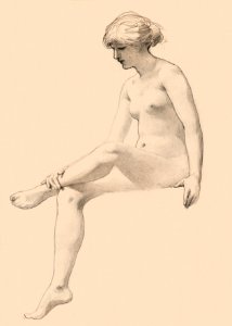 Naked woman showing her breasts, vintage erotic art. Seated Female Nude (1890) by James Wells Champney. Original from The Smithsonian. Digitally enhanced by rawpixel.