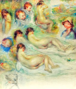 Studies of Pierre Renoir; His Mother, Aline Charigot; Nudes; and Landscape (1885-1886) by Pierre-Auguste Renoir. Original from The Art Institute of Chicago. Digitally enhanced by rawpixel.