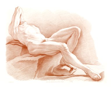 Naked man posing sexually. Liggend mannelijke naakt by Gilles Demarteau. Original from The Rijksmuseum. Digitally enhanced by rawpixel.. Free illustration for personal and commercial use.