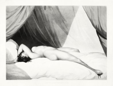 Naked woman posing sexually, vintage nude illustration. Nude Reclining on Curtained Bed (1797) by William Holland. Original from The MET museum. Digitally enhanced by rawpixel.. Free illustration for personal and commercial use.