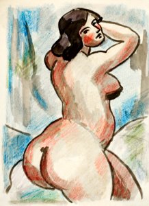 Woman showing off naked bum, vintage nude illustration. Female Nude by Carl Newman. Original from The Smithsonian. Digitally enhanced by rawpixel.. Free illustration for personal and commercial use.