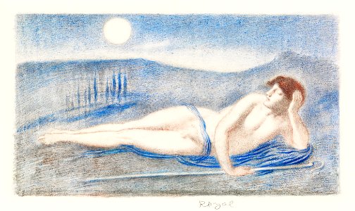 Naked woman posing sexually, vintage nude illustration. The Sleeping Endymion (1887) by Simeon Solomon. Original from The Birmingham Museum. Digitally enhanced by rawpixel.