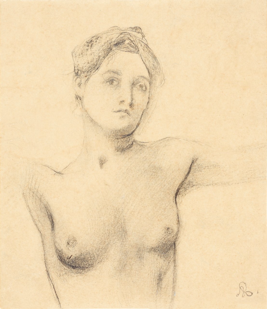 Naked woman showing her breasts, vintage erotic art. Half-length nude woman  study by Renan, Ary Ernest. Original from The Public Institution Paris  Musées. Digitally enhanced by rawpixel. - Traditional visual art under