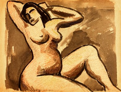 Naked woman showing her breasts, vintage nude illustration. Female Nude by Carl Newman. Original from The Smithsonian. Digitally enhanced by rawpixel.