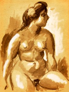Naked woman showing her breasts, vintage nude illustration. Seated Female Nude by Carl Newman. Original from The Smithsonian. Digitally enhanced by rawpixel.