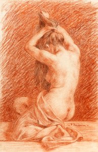 Naked woman posing sexually and showing her bum, vintage art. Female Figure Dressing Hair by Paul Albert Baudouin. Original from The Smithsonian. Digitally enhanced by rawpixel.. Free illustration for personal and commercial use.
