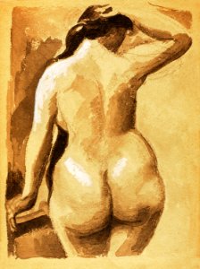 Woman showing off naked bum, vintage nude illustration. Back View of Female Nude by Carl NewmanCarl Newman. Original from The Smithsonian. Digitally enhanced by rawpixel.. Free illustration for personal and commercial use.