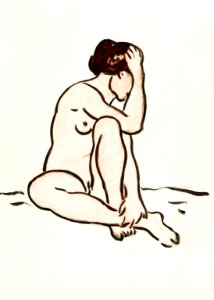 Naked woman posing sexually, vintage nude illustration. Seated Female Nude by Carl Newman. Original from The Smithsonian. Digitally enhanced by rawpixel.