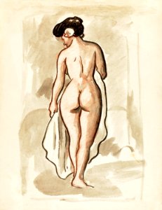Naked woman showing her bottom. Standing Female Nude by Carl Newman. Original from The Smithsonian. Digitally enhanced by rawpixel.