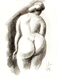 Naked woman showing her bottom. Standing Female Nude by Carl Newman. Original from The Smithsonian. Digitally enhanced by rawpixel.