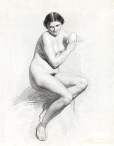Naked woman showing her breasts, vintage erotic art.Seated Female Nude (1859) by Thomas Simon Cool. Original from The Rijksmuseum. Digitally enhanced by rawpixel.