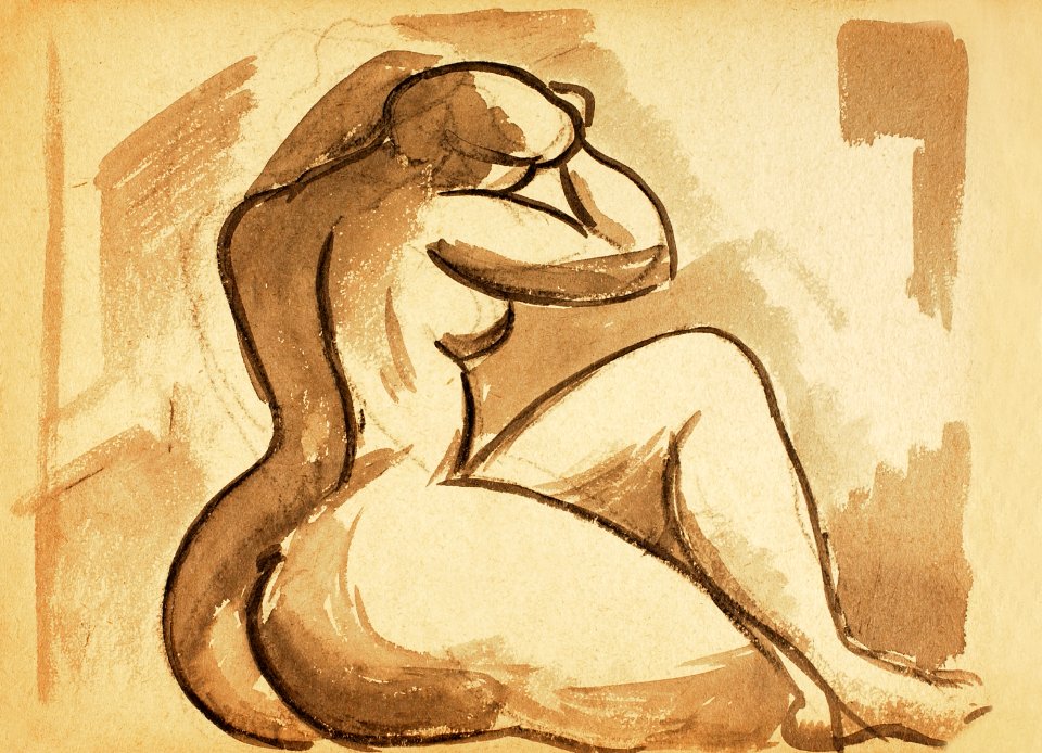 Naked woman showing her bottom. Seated Female Nude by Carl Newman. Original from The Smithsonian. Digitally enhanced by rawpixel.