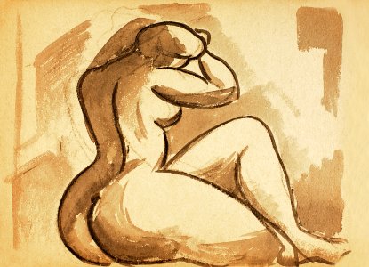 Naked woman showing her bottom. Seated Female Nude by Carl Newman. Original from The Smithsonian. Digitally enhanced by rawpixel.