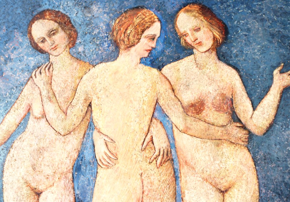Naked lady vintage art, The Three Graces (ca. 1509) by Pinturicchio. Original from The MET Museum. Digitally enhanced by rawpixel.