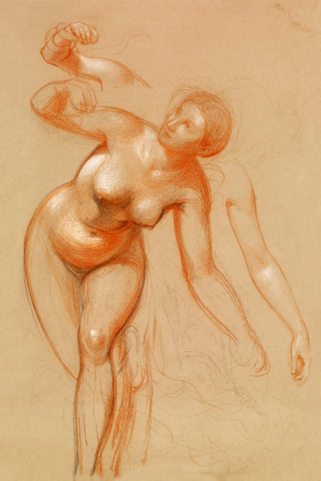 Naked woman showing her breasts, vintage erotic art. Bhanavar the Beautiful: Study of Female Nude (1864) by Frederick Sandys. Original from Birmingham Museums. Digitally enhanced by rawpixel.