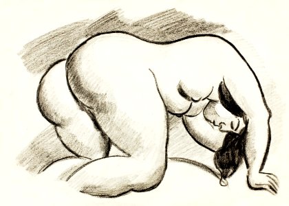 Woman showing off naked bum, vintage nude illustration. Female Nude by Carl Newman. Original from The Smithsonian. Digitally enhanced by rawpixel.