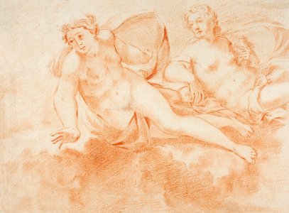 Two Cloud-Borne Nude Female Figures (recto); Fragment of Reclining Figure (verso) (1648-1719) by Carlo Cignani. Original from The Art Institute of Chicago. Digitally enhanced by rawpixel.. Free illustration for personal and commercial use.