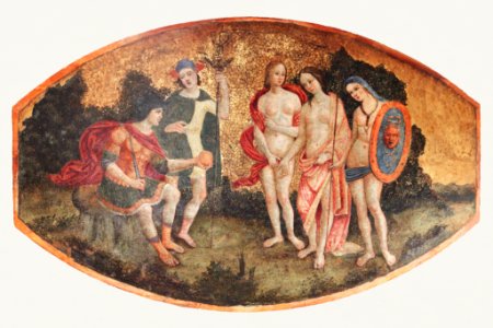 Naked lady vintage art, Judgment of Paris (ca. 1509) by Pinturicchio. Original from The MET Museum. Digitally enhanced by rawpixel.. Free illustration for personal and commercial use.