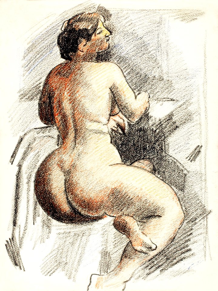 Naked woman showing her bottom. Seated Female Nude by Carl Newman. Original from The Smithsonian. Digitally enhanced by rawpixel.