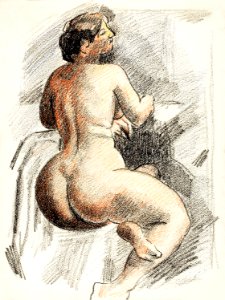 Naked woman showing her bottom. Seated Female Nude by Carl Newman. Original from The Smithsonian. Digitally enhanced by rawpixel.
