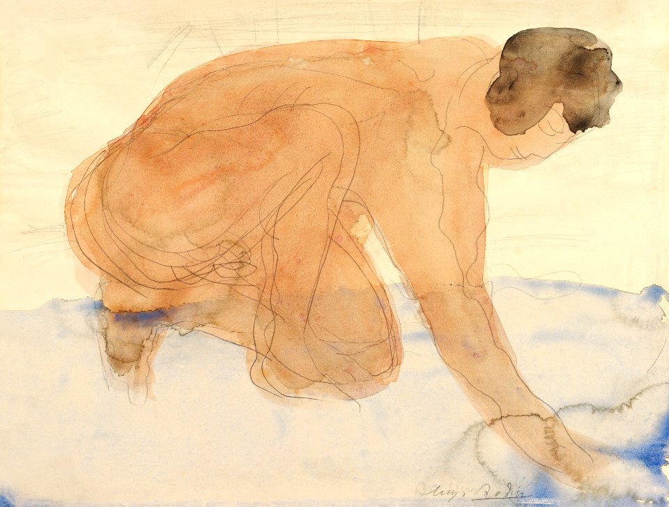 Naked woman on her knees, vintage nude illustration.Nude figure on hands and knees (1900–1910) by Auguste Rodin. Original from The MET museum. Digitally enhanced by rawpixel.