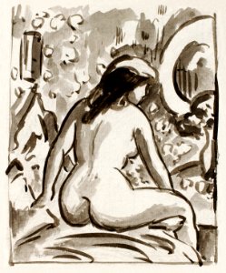Naked woman posing sexually, vintage nude illustration. Seated Nude by Carl Newman. Original from The Smithsonian. Digitally enhanced by rawpixel.