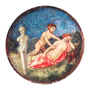 Naked man and woman vintage art, Jupiter and Antiope (ca. 1509) by Pinturicchio. Original from The MET Museum. Digitally enhanced by rawpixel.