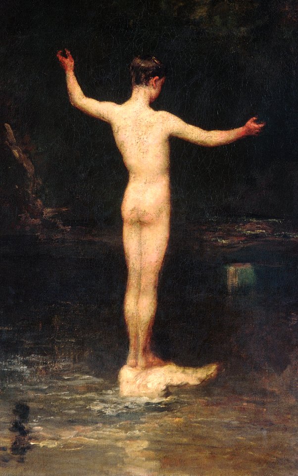 Woman showing her nude bum. The Bathers (1877) by William Morris Hunt. Original from The MET museum. Digitally enhanced by rawpixel.