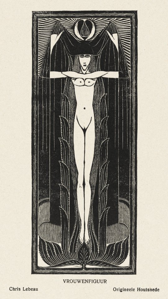 Naked woman showing her breasts, vintage nude illustration. Vrouwenfiguur (1888–1936) by Chris Lebeau. Original from The Rijksmuseum. Digitally enhanced by rawpixel.