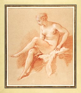 Naked woman showing her breasts, vintage nude illustration. Seated female nude (1742) by François Boucher. Original from The MET museum. Digitally enhanced by rawpixel.