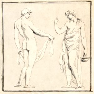 Two Male Figures, one holding a basket by Anonymous. Original from The MET museum. Digitally enhanced by rawpixel.
