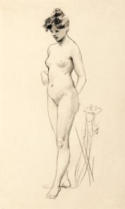 Naked woman showing her breasts, vintage erotic art. Standing Female Nude (1890) by James Wells Champney. Original from The Smithsonian. Digitally enhanced by rawpixel.. Free illustration for personal and commercial use.
