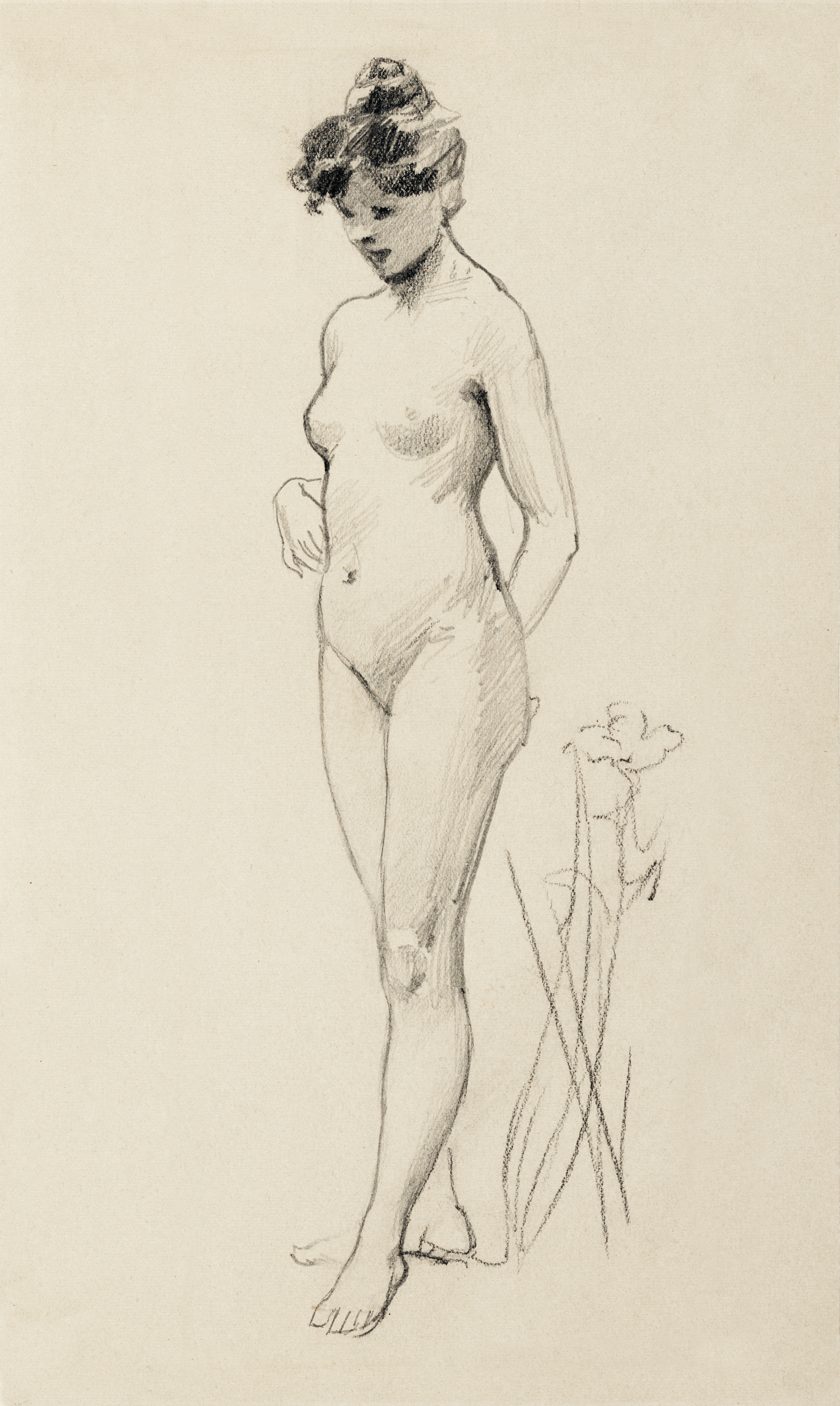 Naked woman showing her breasts, vintage erotic art. Standing Female Nude  (1890) by James Wells Champney. Original from The Smithsonian. Digitally  enhanced by rawpixel. - Traditional visual art under Public domain license