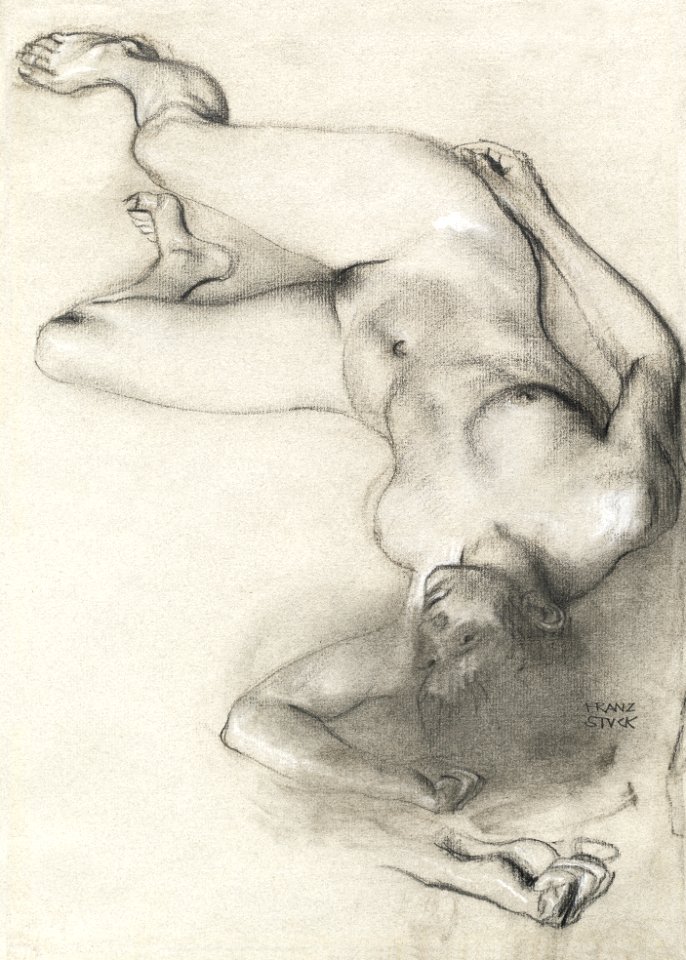 Naked woman posing sensually, vintage erotic art. Nude Woman Lying on the Ground (1896) by Franz von Stuck. Original from The National Gallery of Art. Digitally enhanced by rawpixel.
