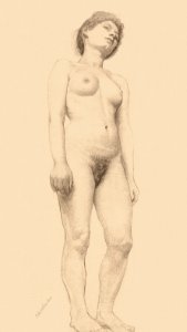 Naked woman showing her breasts, vintage erotic art. Standing Female Nude (1878-1879) by Otto H. Bacher. Original from The Cleveland Museum of Art. Digitally enhanced by rawpixel.. Free illustration for personal and commercial use.