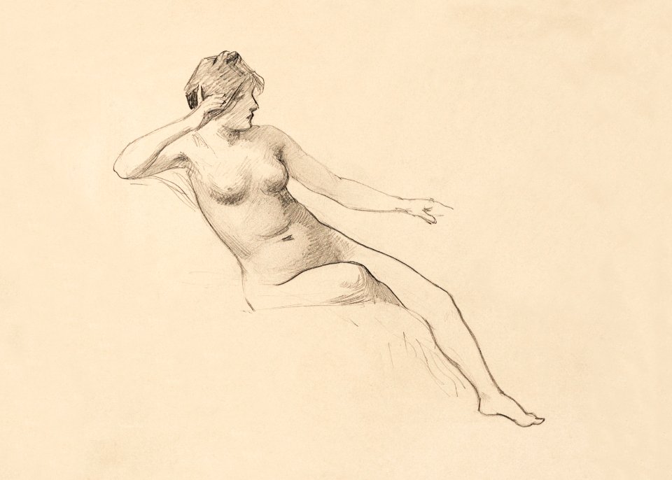 Naked woman showing her breasts, vintage erotic art. Seated Female Nude (1890) by James Wells Champney. Original from The Smithsonian. Digitally enhanced by rawpixel.. Free illustration for personal and commercial use.