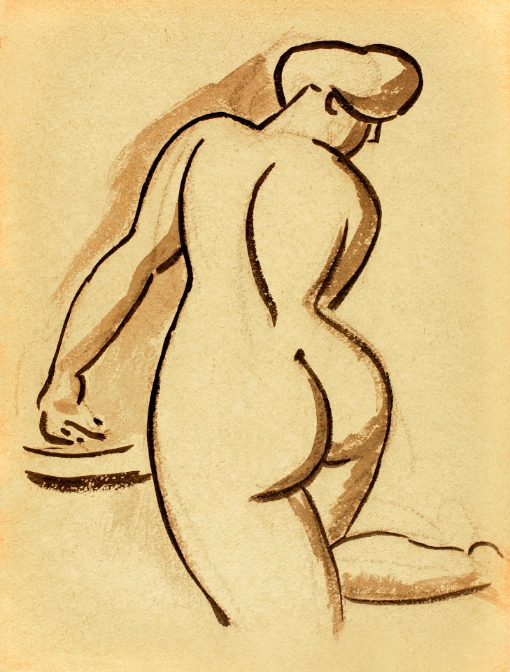 Naked woman showing bottom in sensual position, vintage nude illustration. Female Nude by Carl Newman. Original from The Smithsonian. Digitally enhanced by rawpixel.