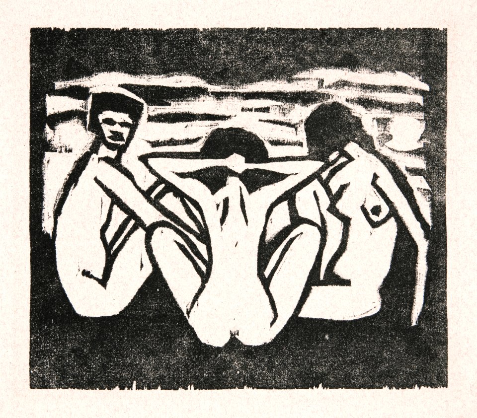 Three Nudes (1913-1915) by Otto Mueller. Original from The Yale University Art Gallery. Digitally enhanced by rawpixel.