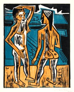 Two Standing Nudes (1920) by Max Pechstein. Original from Yale University Art Gallery. Digitally enhanced by rawpixel.