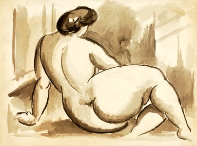 Woman showing off naked bum, vintage nude illustration. Sitting Female Nude by Carl Newman. Original from The Smithsonian. Digitally enhanced by rawpixel.. Free illustration for personal and commercial use.