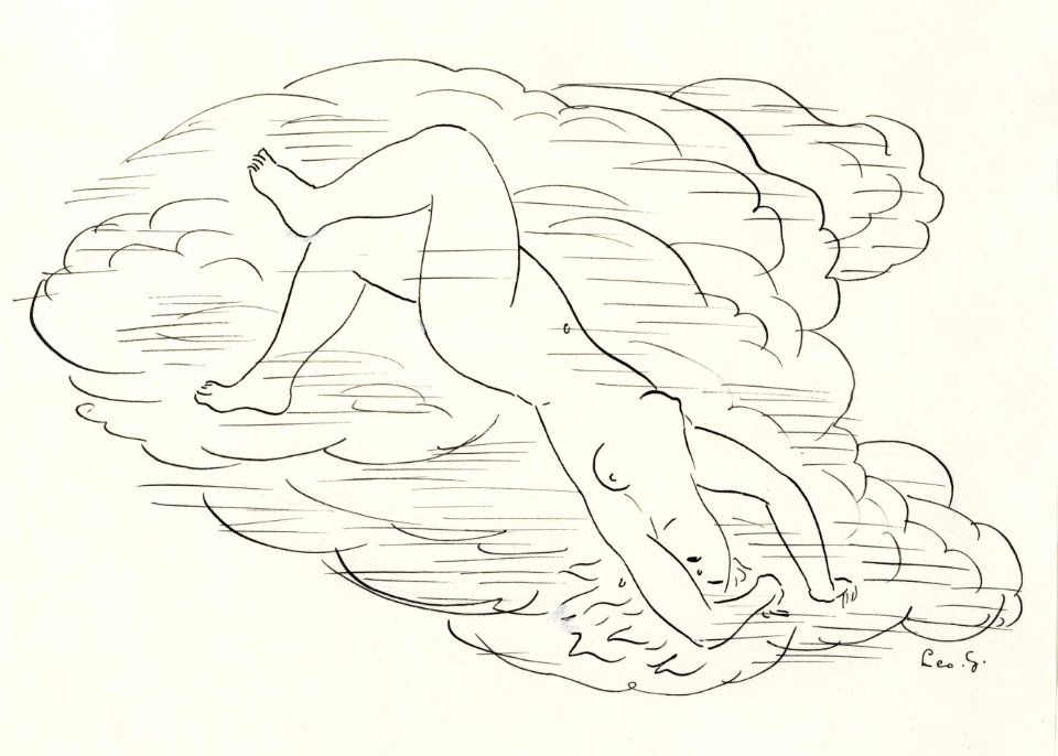 Zwemmende vrouwelijk naakt (1891–1941) by Leo Gestel. Original from The Rijksmuseum. Digitally enhanced by rawpixel.
