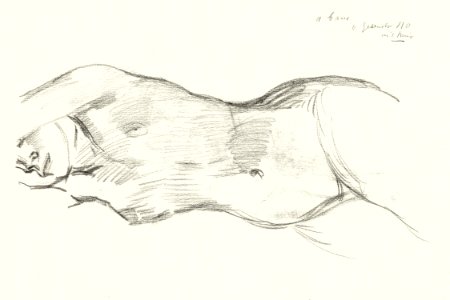 Naked woman showing her breasts, vintage nude illustration. Vrouwelijk naakt met gestrekte armen (1886–1934) by Isaac Israels. Original from The Rijksmuseum. Digitally enhanced by rawpixel.