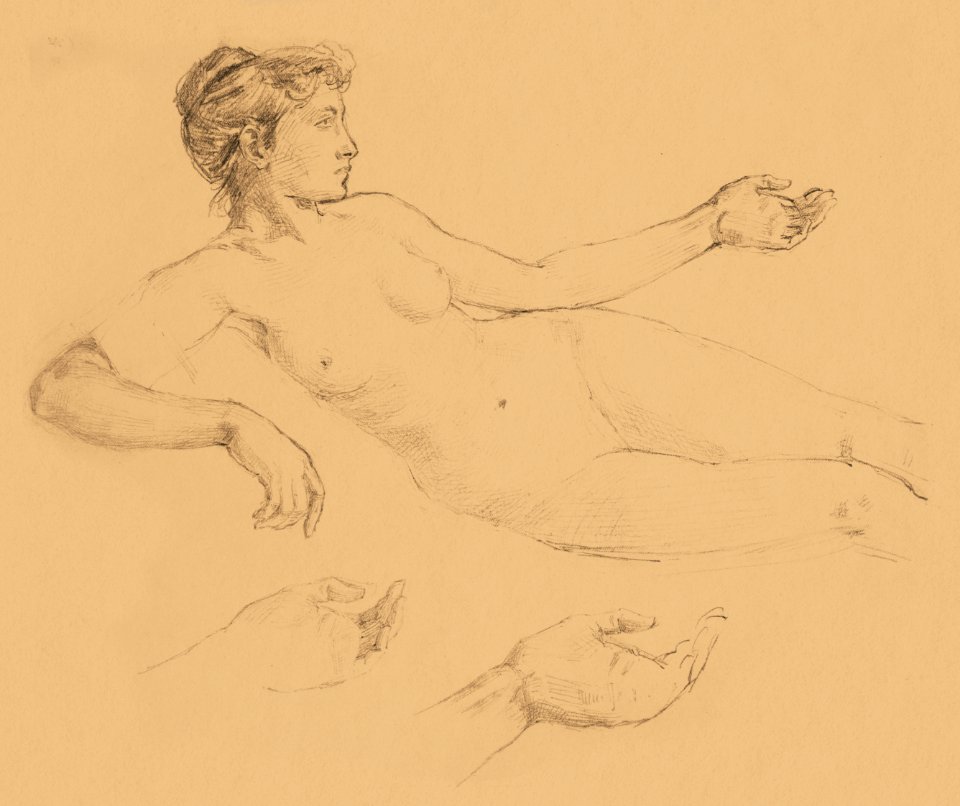 Naked woman showing her breasts, vintage nude illustration. Study of Nude Figure (1880–1895) by Francis Augustus Lathrop. Original from The Smithsonian. Digitally enhanced by rawpixel.