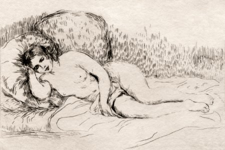 Vintage erotic nude art of a naked woman. Nude Woman Reclining (1906) by Pierre-Auguste Renoir. Original from The Cleveland Museum of Art. Digitally enhanced by rawpixel.. Free illustration for personal and commercial use.