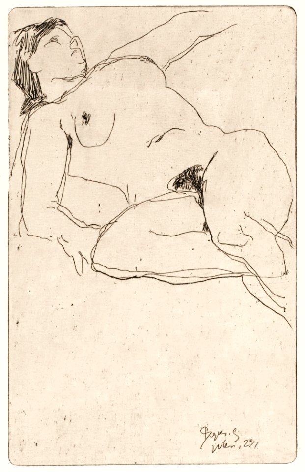 Naked woman showing her breasts, vintage nude illustration. Liggende naakte vrouw (1923) by Reijer Stolk. Original from The Rijksmuseum. Digitally enhanced by rawpixel.